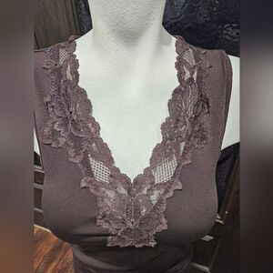 Banana Republic Brown Baby Tee, Muscle Tank Top. Y2K Vntg Lace V-Neck Sz: Medium